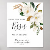 Bordje 'Witte Bloemen Hoeveel Kusjes' Poster (Voorkant)
