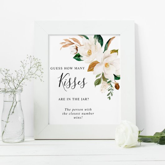 Bordje 'Witte Bloemen Hoeveel Kusjes' Poster