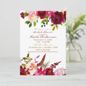 Bordo Burgundy Maroon Boho Bloemrijke Bruiloft Fee Kaart (Staand voorkant)