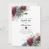 Bordo en Navy Bloemen Bruiloft Kaart (Voorkant)