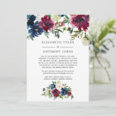 Bordo en Navy Bloemengestileerde Gereduceerde Trou Aankondiging (Staand voorkant)