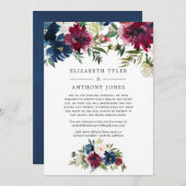 Bordo en Navy Bloemige Gereduceerde Trouwgastenlij Aankondiging (Voorkant / Achterkant)