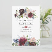 Bordo en Navy Floral Wedding Foto Save The Date (Staand voorkant)