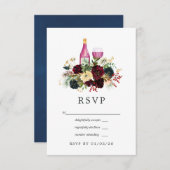 Bordo en Navy Wijn Kerstmis Bloemenbruiloft RSVP Kaartje (Voorkant / Achterkant)