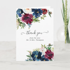 Bordo en Waterverf van de marine Floral Wedding Fo Bedankkaart