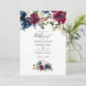 Bordo en Waterverf van de marine Floral Wedding Fo Kaart (Staand voorkant)
