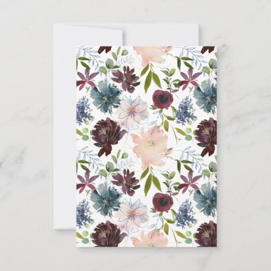 Bordo, Marine en Blush Bloemen Bruiloft RSVP Kaartje (Achterkant)