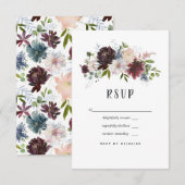 Bordo, Marine en Blush Bloemen Bruiloft RSVP Kaartje (Voorkant / Achterkant)