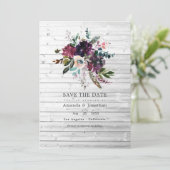 Bordo Paars Pruimen Bloemig Landelijke Boheemse Br Save The Date (Staand voorkant)