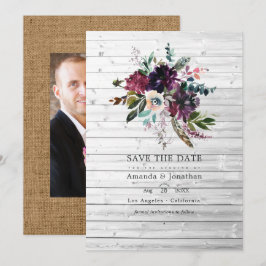 Bordo Paarse Pruim Bloemig Rustieke Boheemse Bruil Save The Date