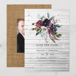 Bordo Paarse Pruimen Bloemrijke Rustieke Boheemse Save The Date