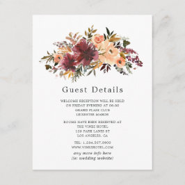 Bordo Peach Floral Wedding Guest Details Informatiekaartje
