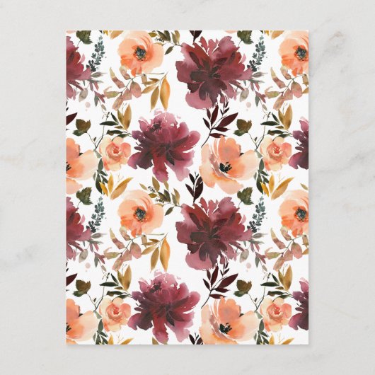 Bordo Peach Floral Wedding Guest Details Informatiekaartje (Achterkant)