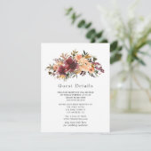 Bordo Peach Floral Wedding Guest Details Informatiekaartje (Staand voorkant)