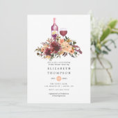 Bordo Peach Floral Wine Tasting Vrijgezellenfeest Kaart (Staand voorkant)