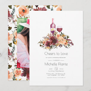 Bordo Peach Floral Wine Tasting Vrijgezellenfeest Kaart