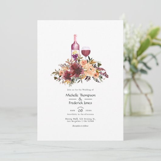 Bordo Peach Floral Wine Tasting Weddenschap Kaart (Staand voorkant)