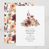 Bordo Peach Floral Wine Tasting Weddenschap Kaart (Voorkant / Achterkant)