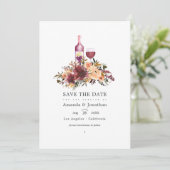 Bordo Peach Floral Wine Tasting Weddenschap Save The Date (Staand voorkant)