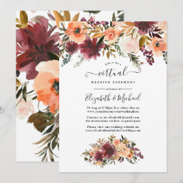 Bordo Peach Waterverf Floral Virtual Wedding Kaart