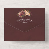 Bordo Peach Waterverf Floral Wedding All In One Uitnodiging (Achterkant)