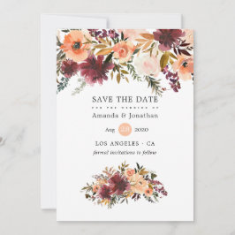 Bordo Peach Waterverf Floral Wedding Save The Date