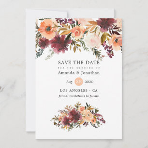 Bordo Peach Waterverf Floral Wedding Save The Date