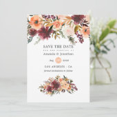 Bordo Peach Waterverf Floral Wedding Save The Date (Staand voorkant)