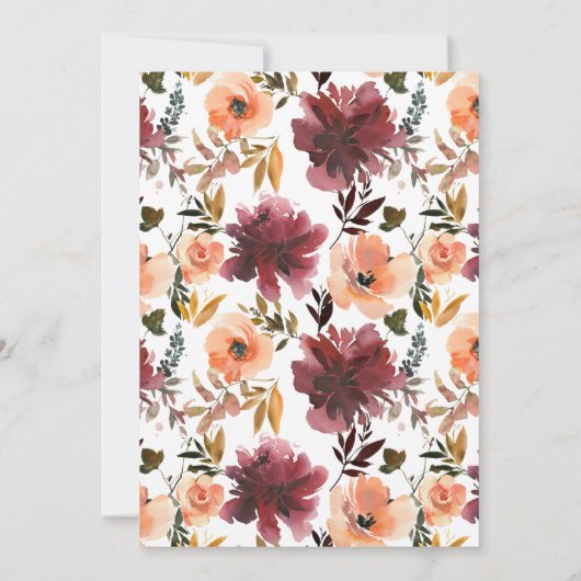 Bordo Peach Waterverf Floral Wedding Save The Date (Achterkant)