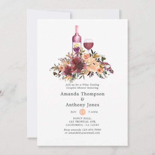 Bordo Peach Wine Tasting Couples Shower Kaart (Voorkant)