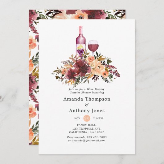 Bordo Peach Wine Tasting Couples Shower Kaart (Voorkant / Achterkant)