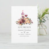 Bordo Perzik Bloemige Wijnproeverij Trouwfeest Save The Date (Staand voorkant)