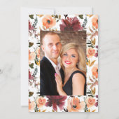 Bordo Perzik Bloemige Wijnproeverij Trouwfeest Save The Date (Achterkant)