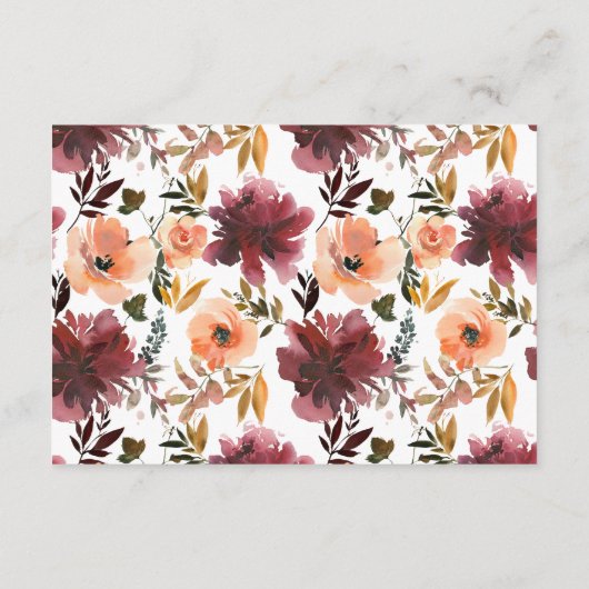 Bordo Perzik Waterverf Bloemen Bruiloft Informatiekaartje (Achterkant)