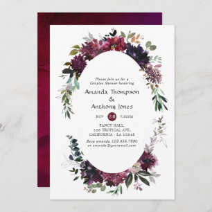 Bordo Violet Plum Floral Couples Shower Kaart