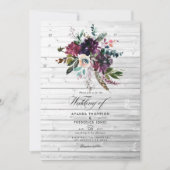 Bordo Violet Plum Floral Rustic Bohemian Wedding Kaart (Voorkant)