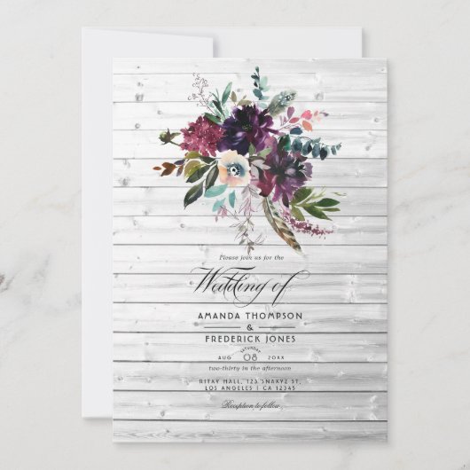 Bordo Violet Plum Floral Rustic Bohemian Wedding Kaart (Voorkant)