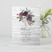 Bordo Violet Plum Floral Rustic Bohemian Wedding Kaart (Staand voorkant)