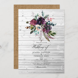 Bordo Violet Plum Floral Rustic Bohemian Wedding Kaart