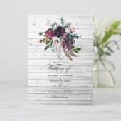 Bordo Violet Plum Floral Rustic Bohemian Wedding Kaart (Staand voorkant)