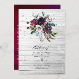 Bordo Violet Plum Floral Rustic Bohemian Wedding Kaart