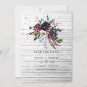 Bordo Violet Plum Floral Rustic Bohemian Wedding Save The Date (Voorkant)