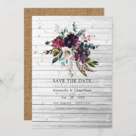 Bordo Violet Plum Floral Rustic Bohemian Wedding Save The Date