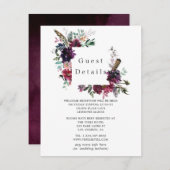 Bordo Violet Plum Waterverf Floral Guest Details Informatiekaartje (Voorkant / Achterkant)