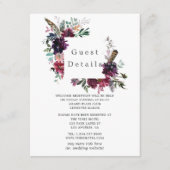 Bordo Violet Plum Waterverf Floral Guest Details Informatiekaartje (Voorkant)