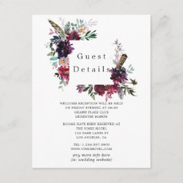 Bordo Violet Plum Waterverf Floral Guest Details Informatiekaartje