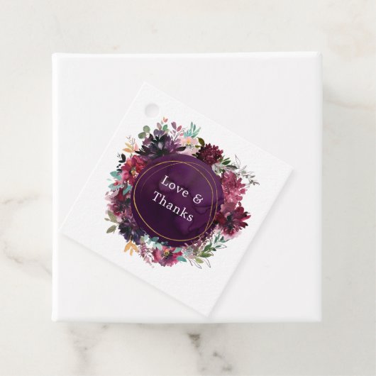 Bordo Violet Plum Waterverf Floral Wedding Bedankjes Labels (In situ)