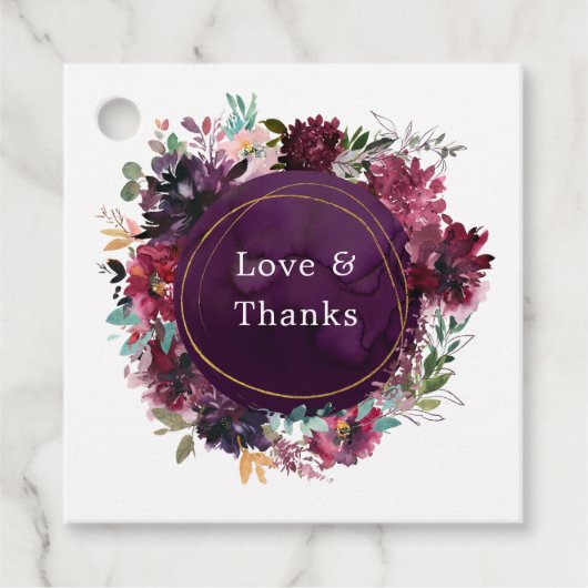 Bordo Violet Plum Waterverf Floral Wedding Bedankjes Labels (Voorkant)