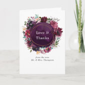 Bordo Violet Plum Waterverf Floral Wedding Foto Bedankkaart (Voorkant)