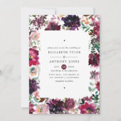 Bordo Violet Plum Waterverf Floral Wedding Kaart (Voorkant)